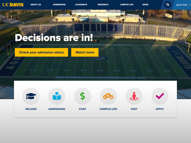 UC Davis website homepage